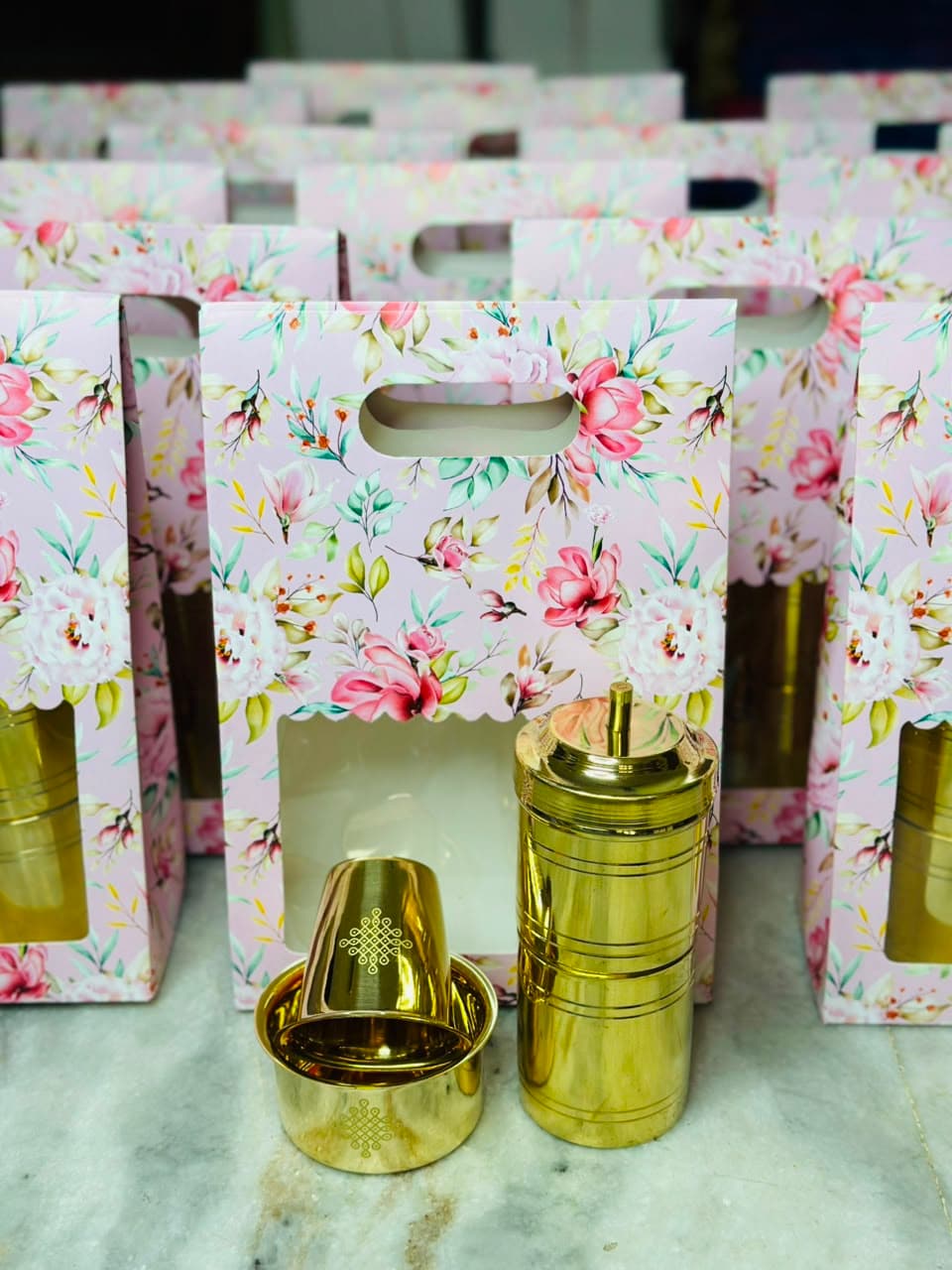 Brass Coffee Set — Floral Hamper Box